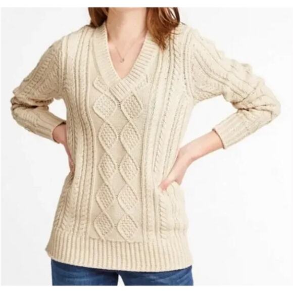 LL Bean Signature Fisherman Tunic Sweater Size S Cable Knit Chunky Cabincore - Picture 11 of 15